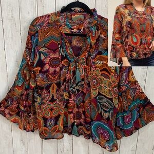 Karyn Seo Handmade Isolde Blouse Shirt Top Large Multicolor Cami Purple Tassle